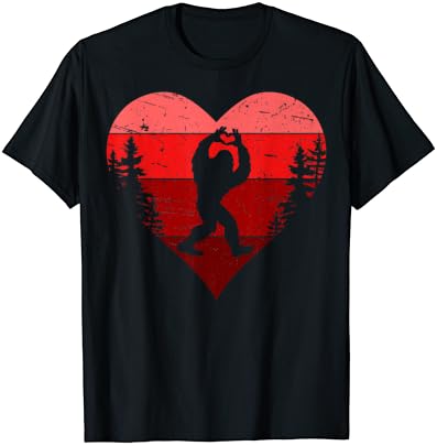 Sasquatch Love Heart Hand Retro Valentines Day Bigfoot T-Shirt