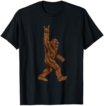 Rock On Bigfoot Sasquatch Loves Rock And Roll Sunglasses On T-Shirt