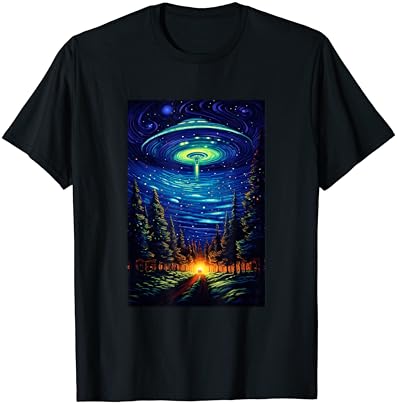 UFO Aliens Flying Saucer - Van Gogh Style - Starry Night T-Shirt