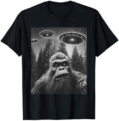 Funny Graphic Tee For Men Women Bigfoot Sasquatch Alien UFO T-Shirt